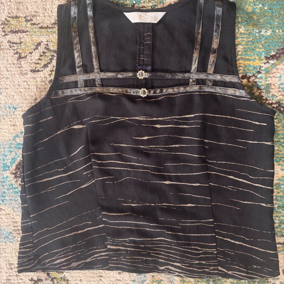 Vintage Y2K Black & Gold Sheer Trim Tank Top | going out top| Small - Picture 2 of 5